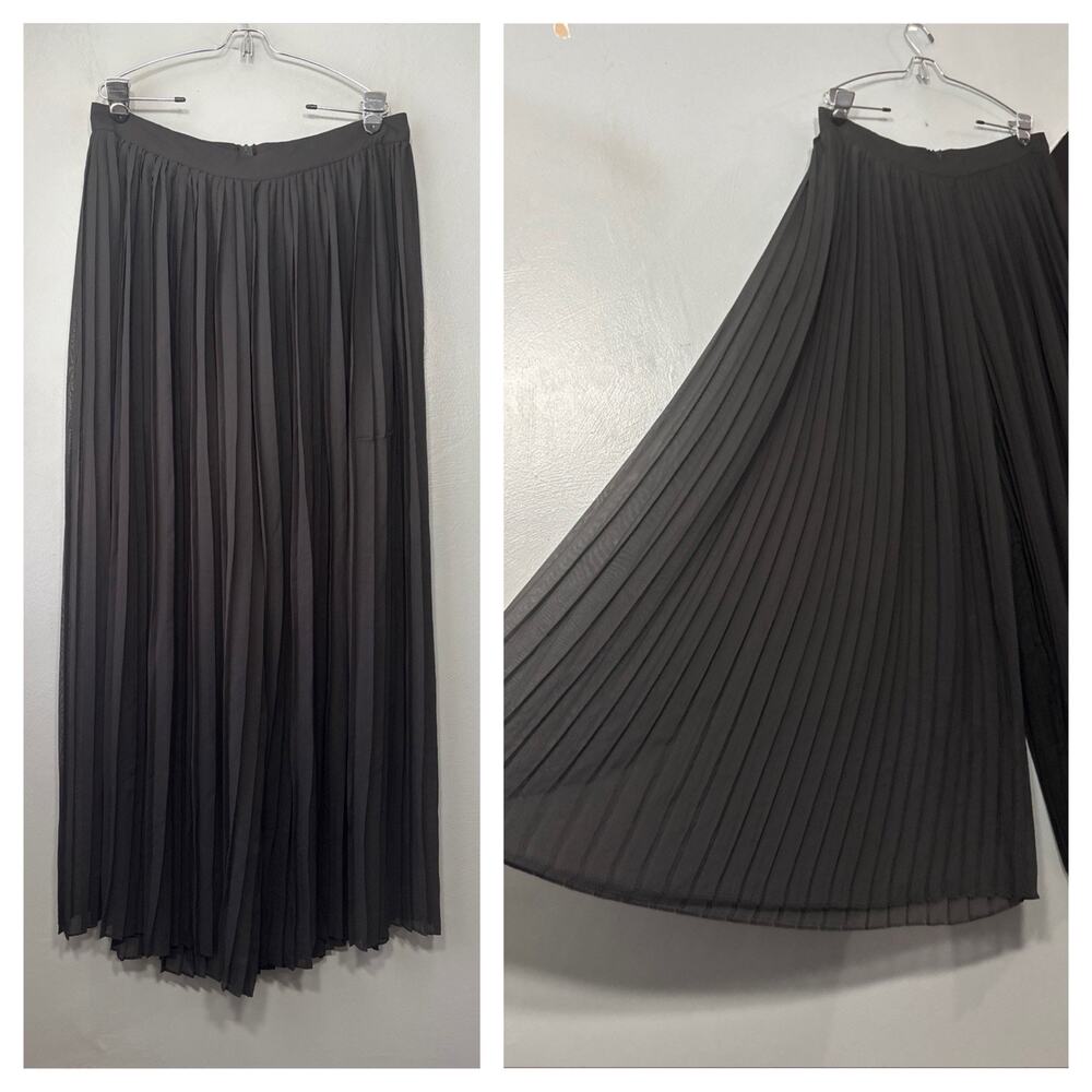 Premier Amoir Wide Leg Pleated Sheer Pants Size XL Black Flowy Maxi Gothic Glam